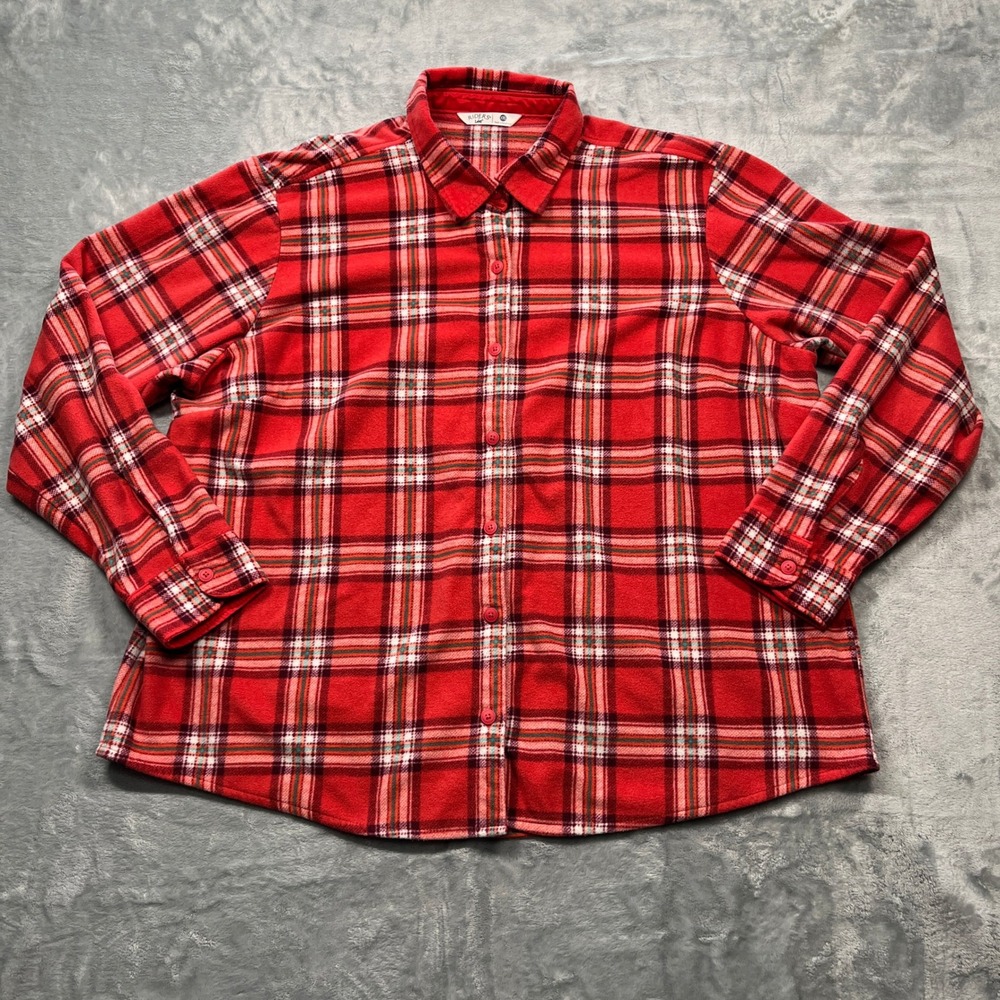 Riders by Lee Fleece Plaid‎ Shirt Women Red Long Sleeve Button Up Top XXL